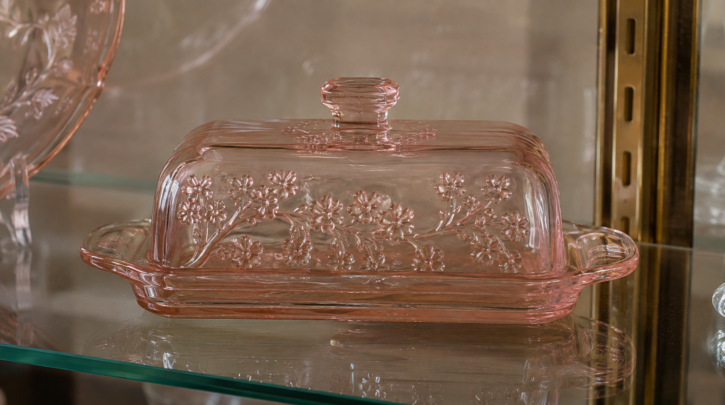 Illustration of a rare child-size Cherry Blossom pattern butter dish