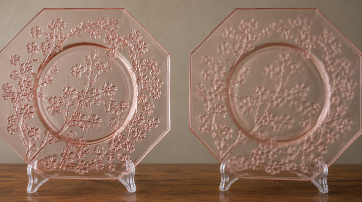 Illustration comparing an original Cherry Blossom pattern piece against a reproduction with blurred detail